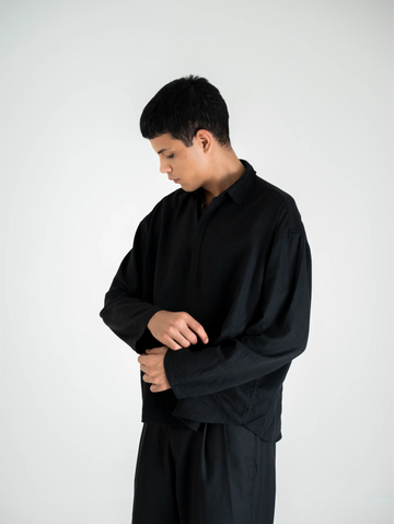 Black Linen Polo Shirt