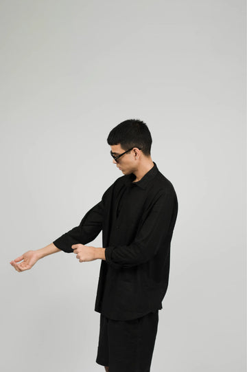 Black linen shorts set