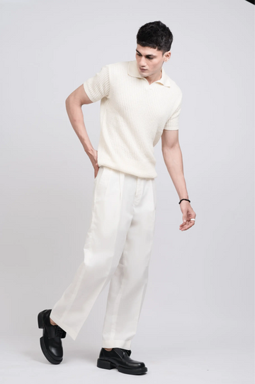 Cream baggy linen pant