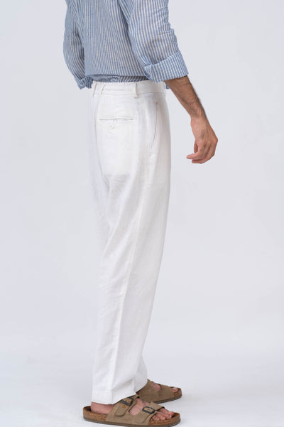 White Elastic linen Pant