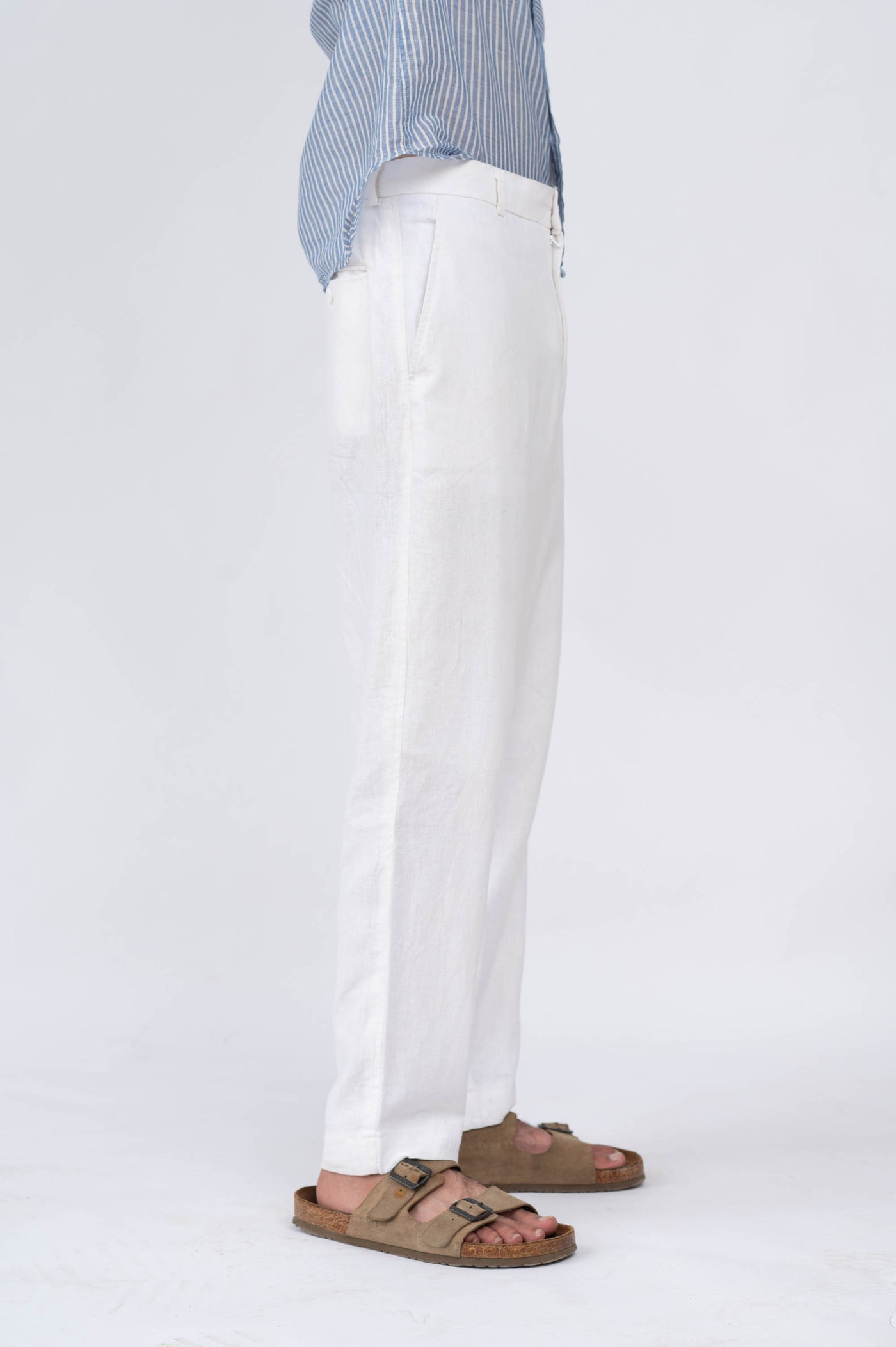 White Elastic linen Pant