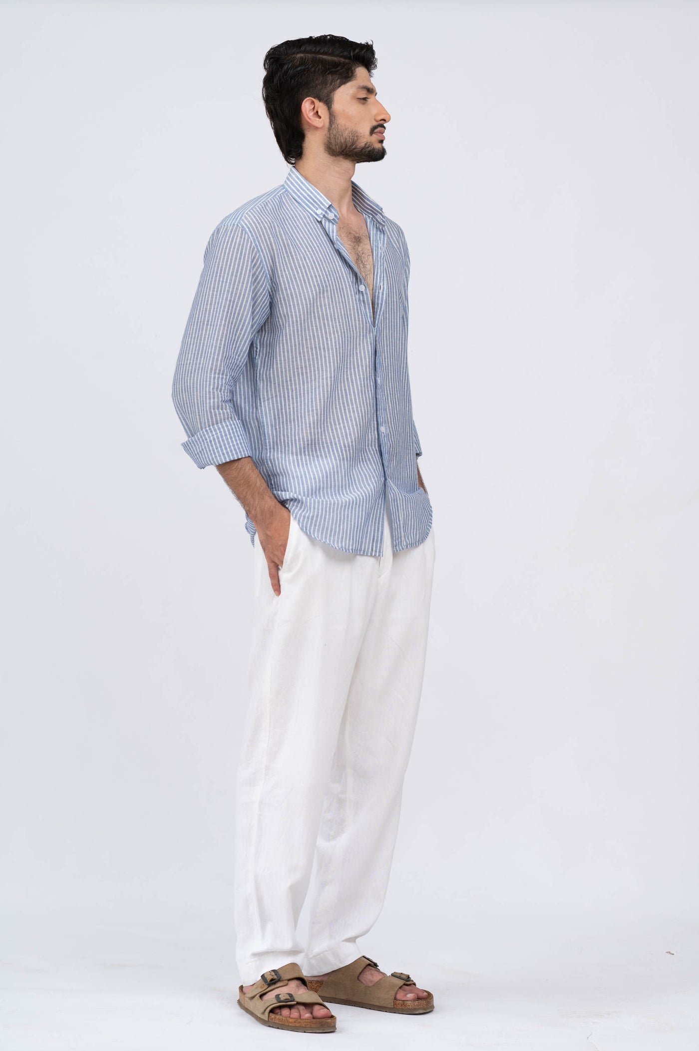 White Elastic linen Pant