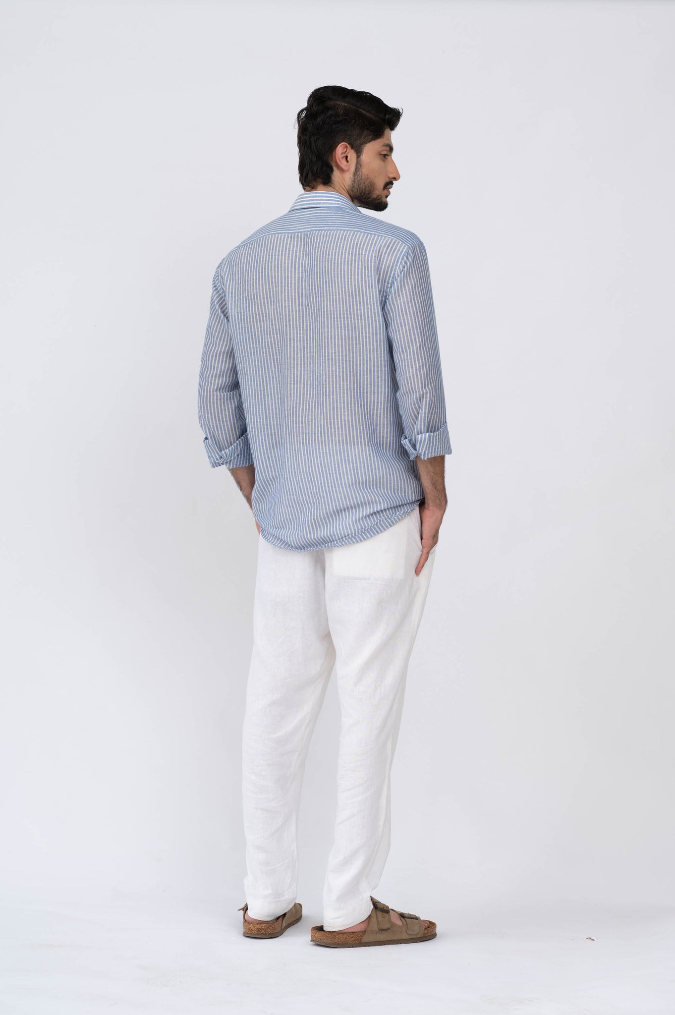 White Elastic linen Pant