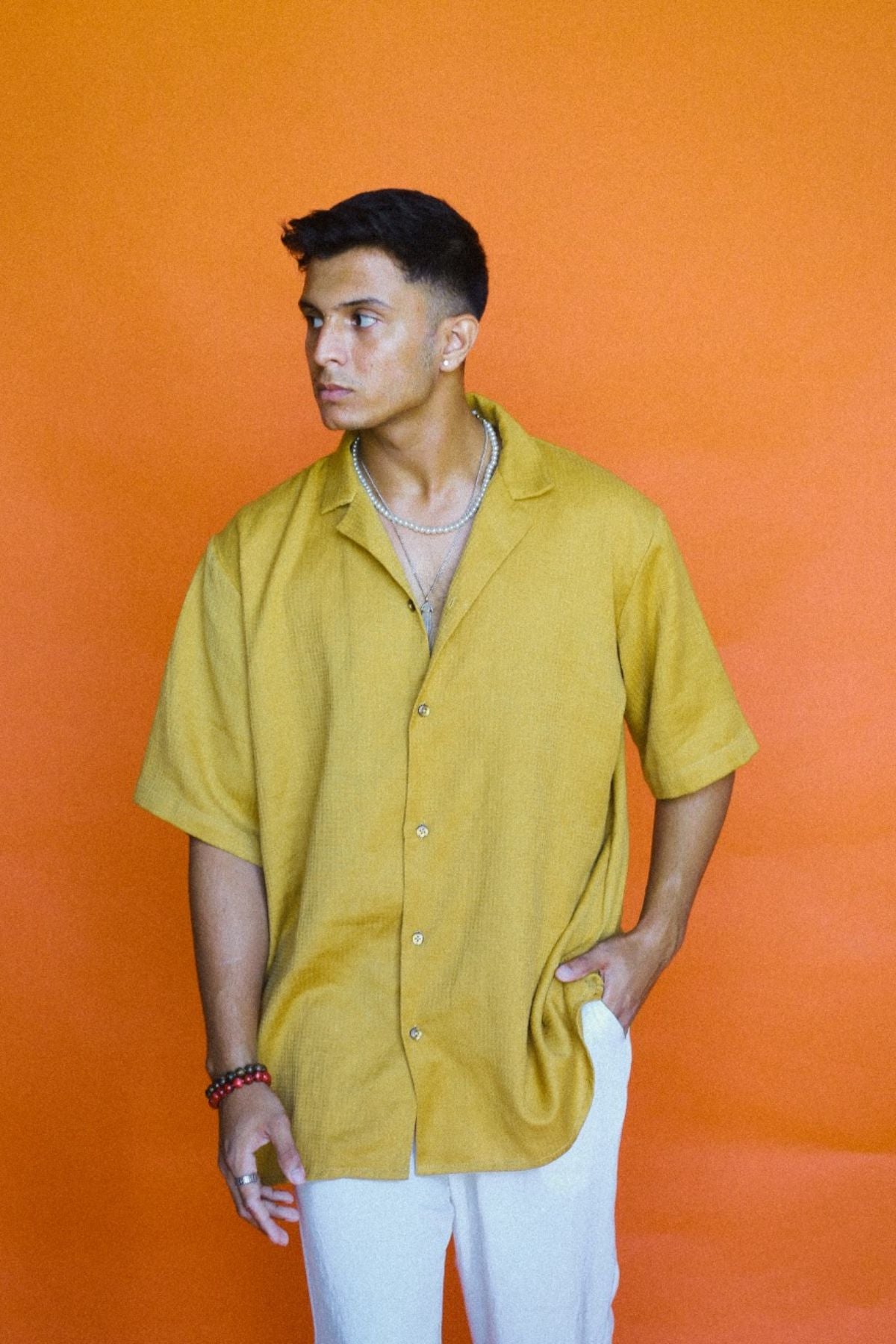 Mustard oversized Jute Shirt