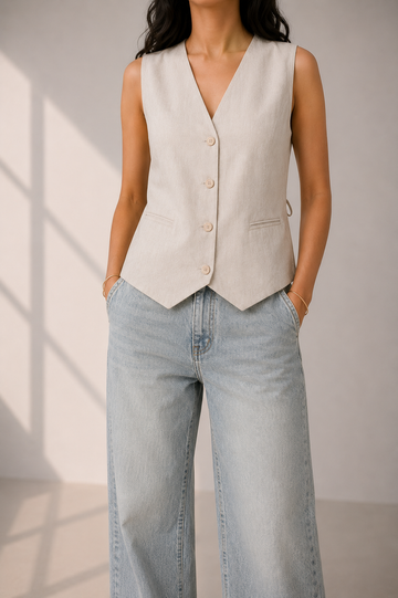Khaki Linen Vest