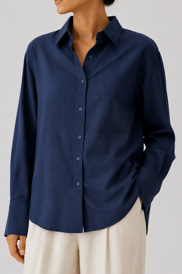Navy Linen Back Button Shirt