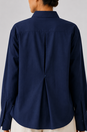 Navy Linen Back Button Shirt