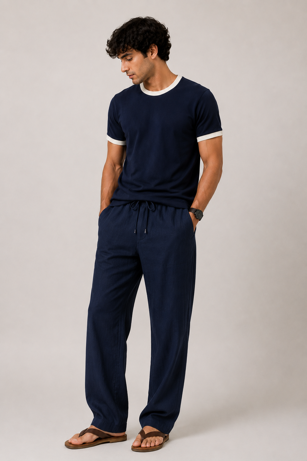 Navy Blue Linen Trouser