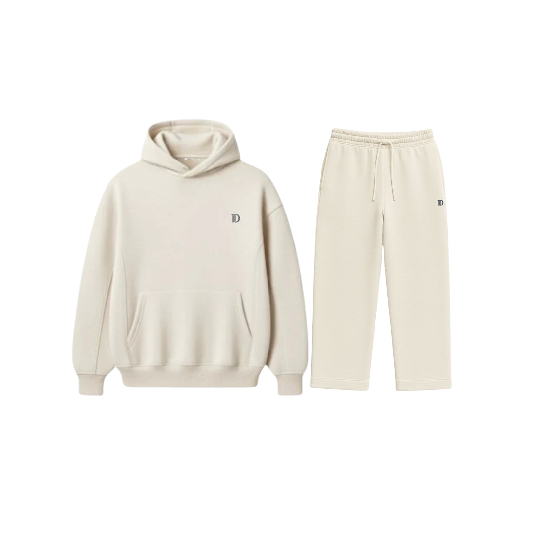 Cream Hoodie and Trouser set