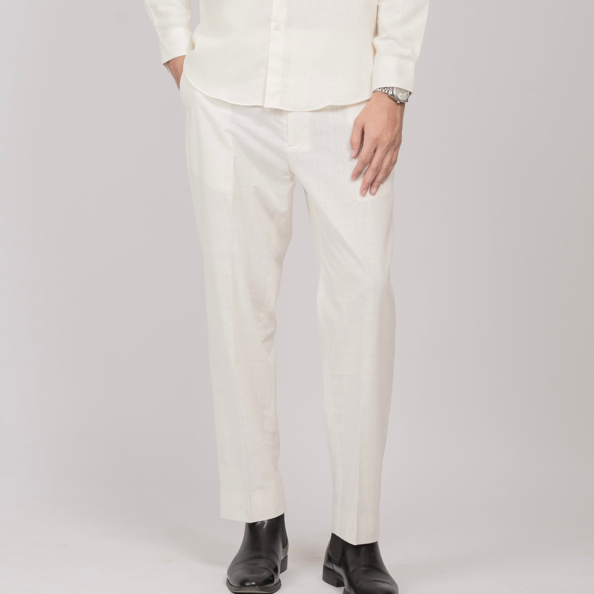 Cream Elastic linen Pant