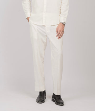 Cream Elastic linen Pant