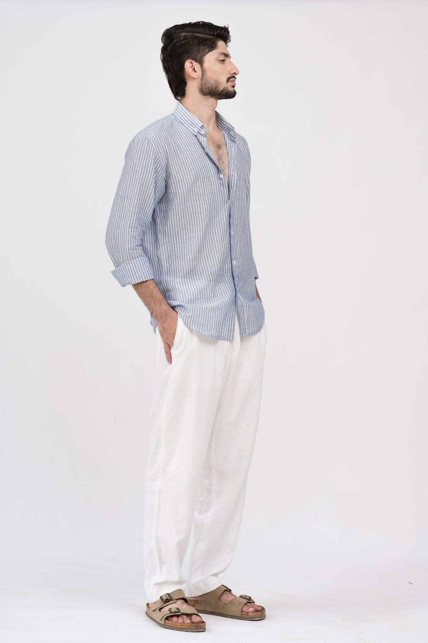 White-Blue striped linen shirt