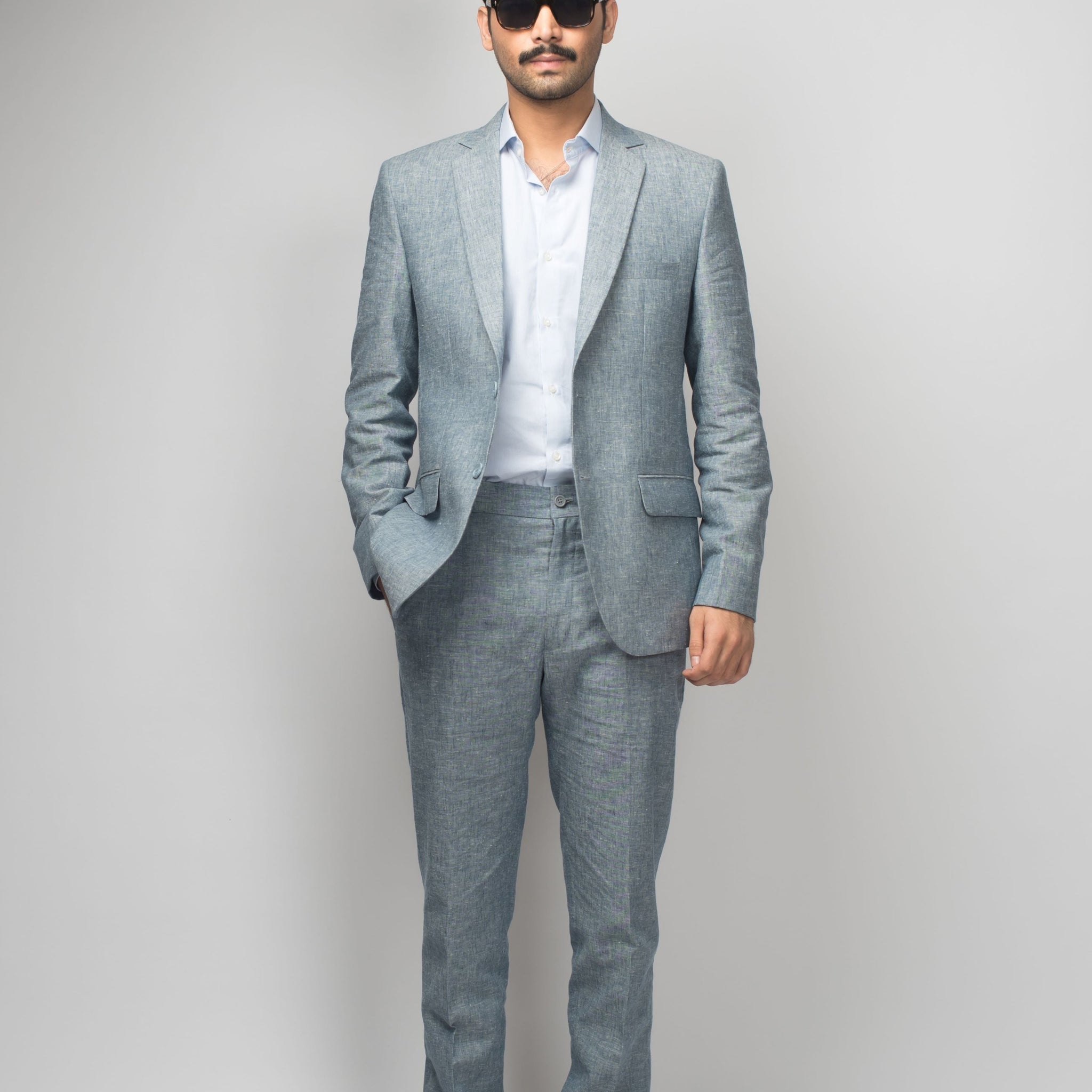 Teal Blue Linen Suit