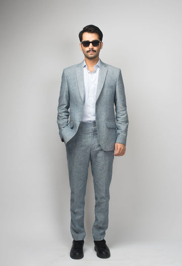 Teal Blue Linen Suit