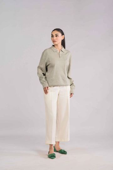Cream Adjustable Pleated Pants
