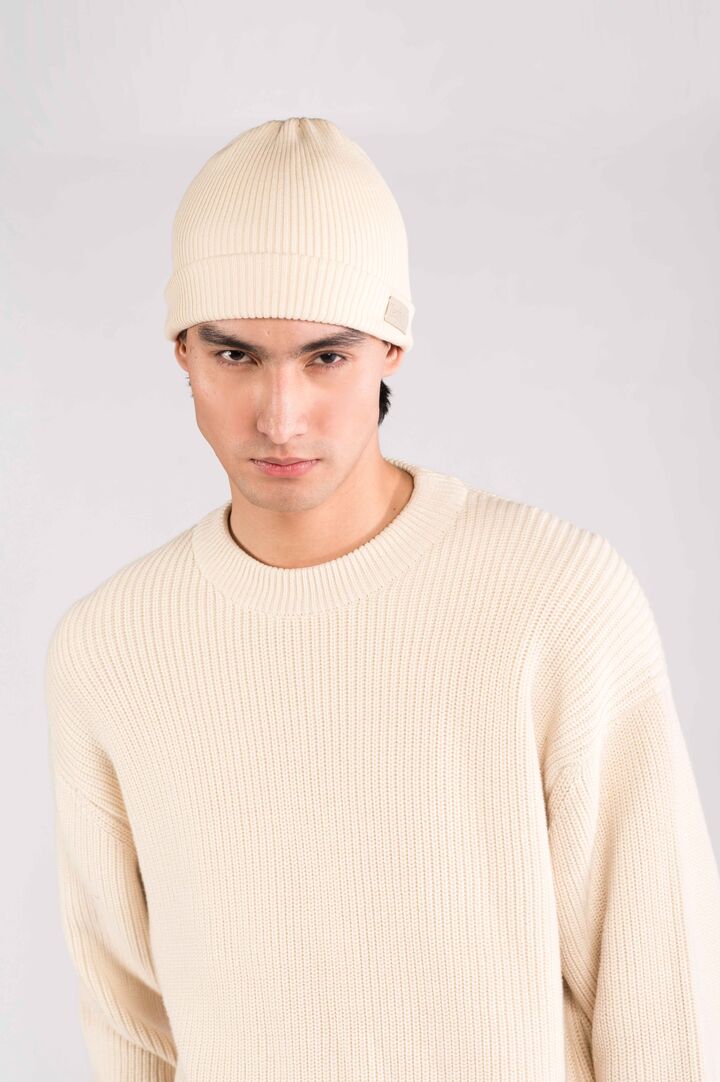 Cream Rib Beanie