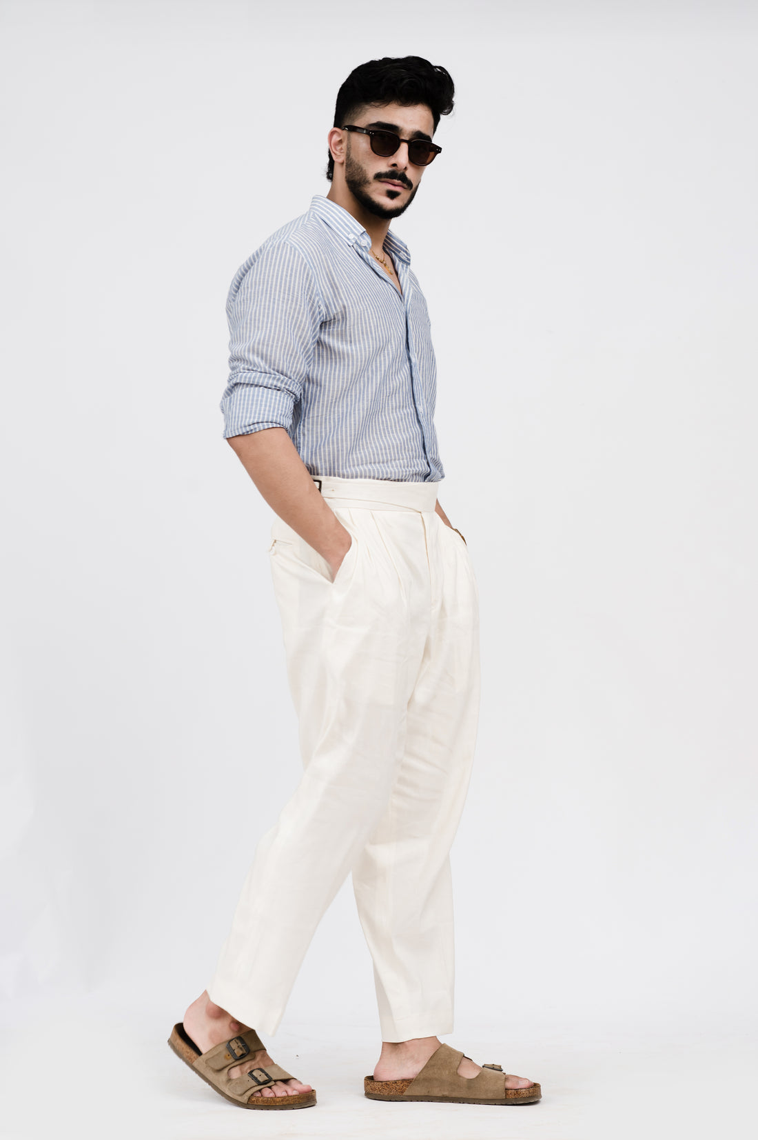 Cream linen Ghurka Pant