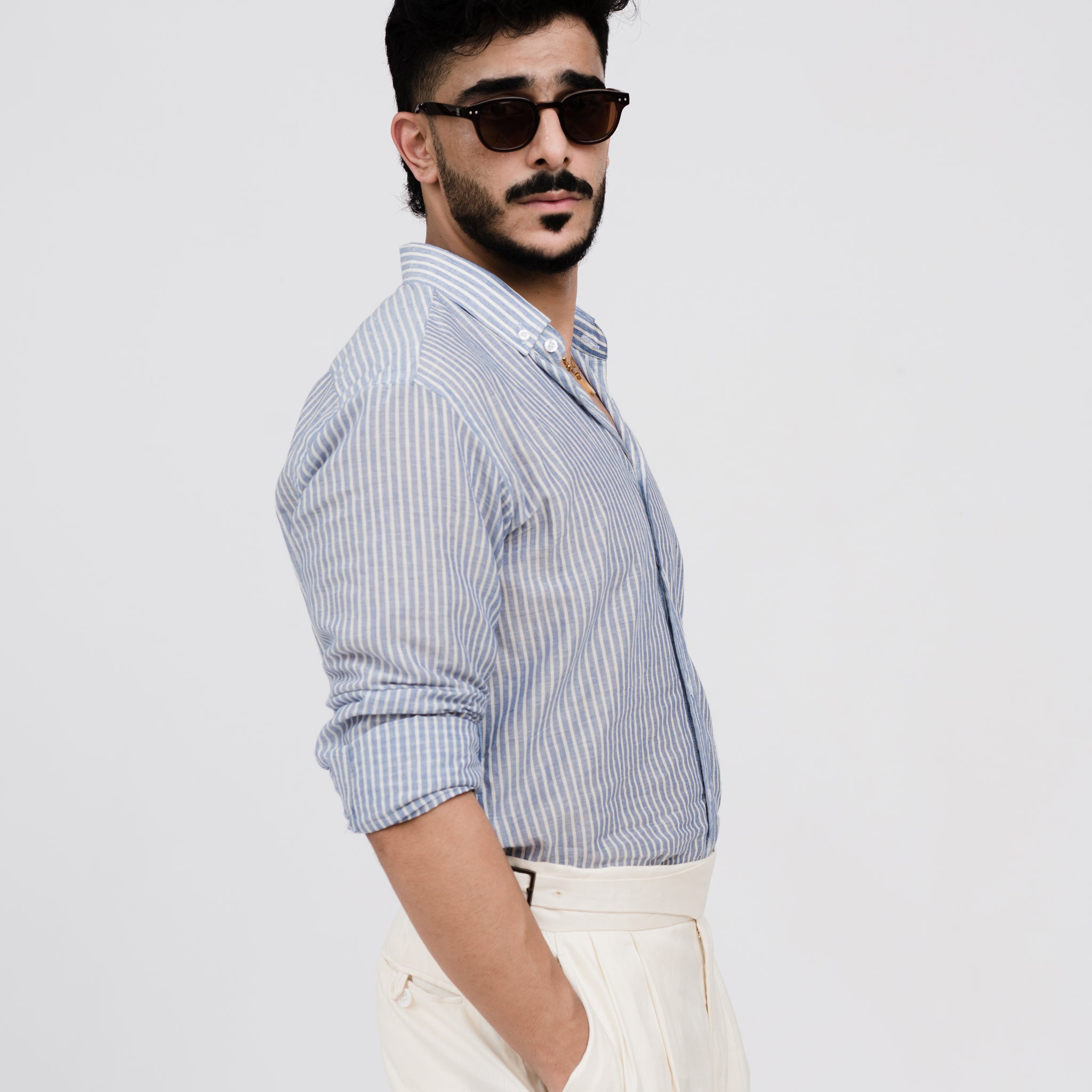 White-Blue striped linen shirt