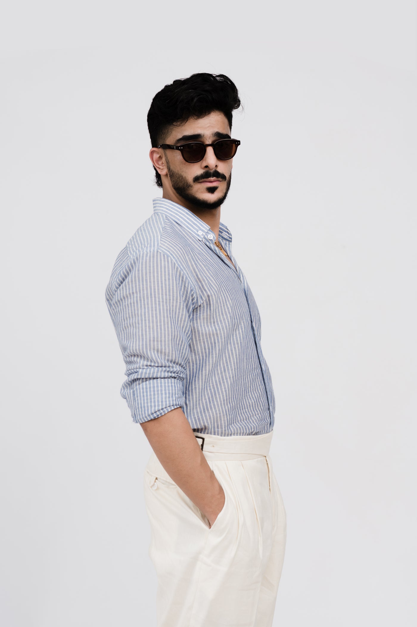 White-Blue striped linen shirt