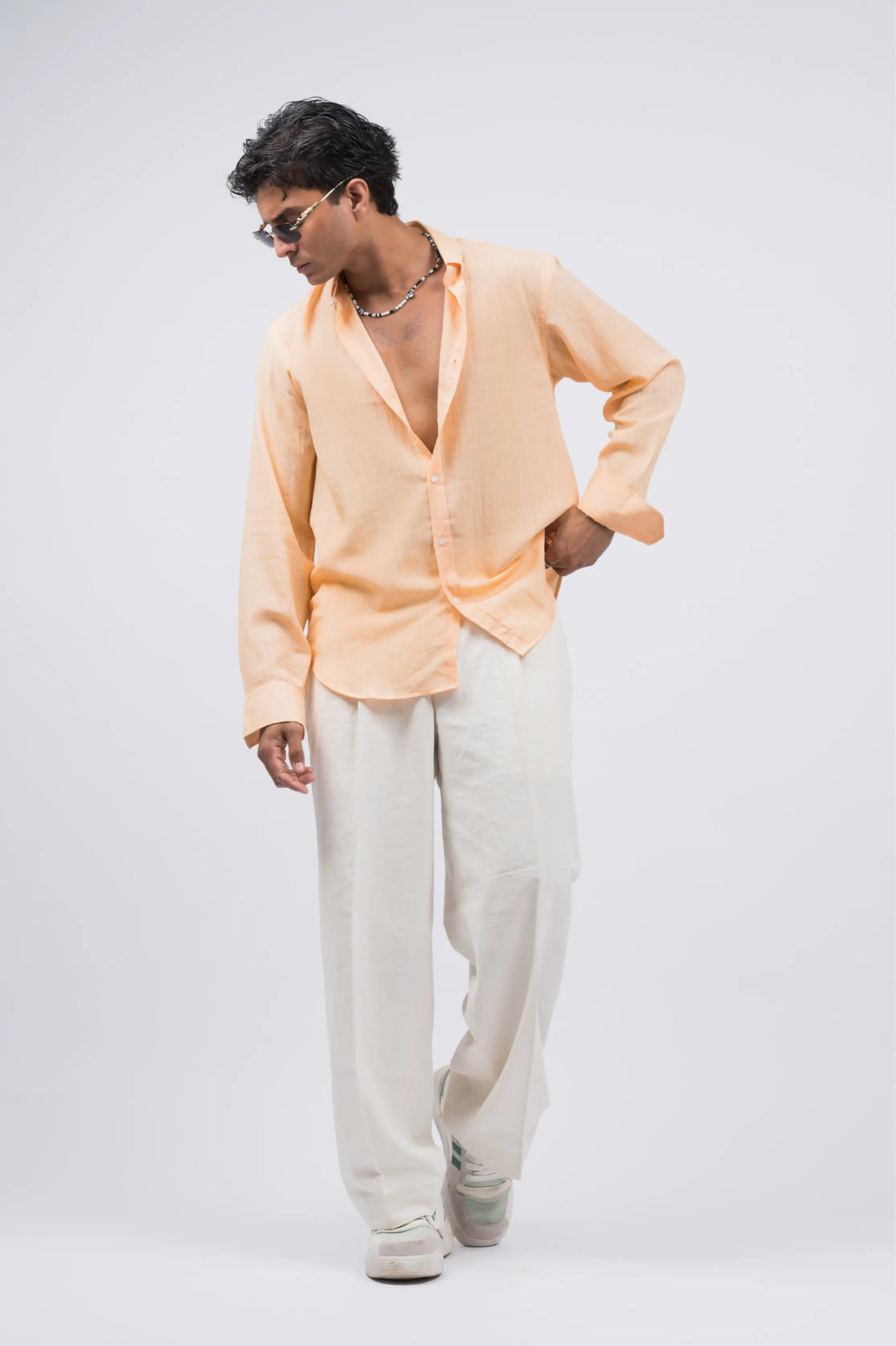 Cream baggy linen pant