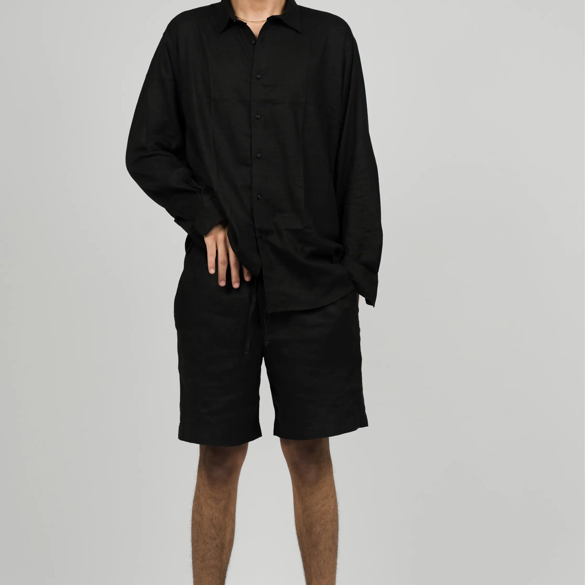 Black linen Shorts