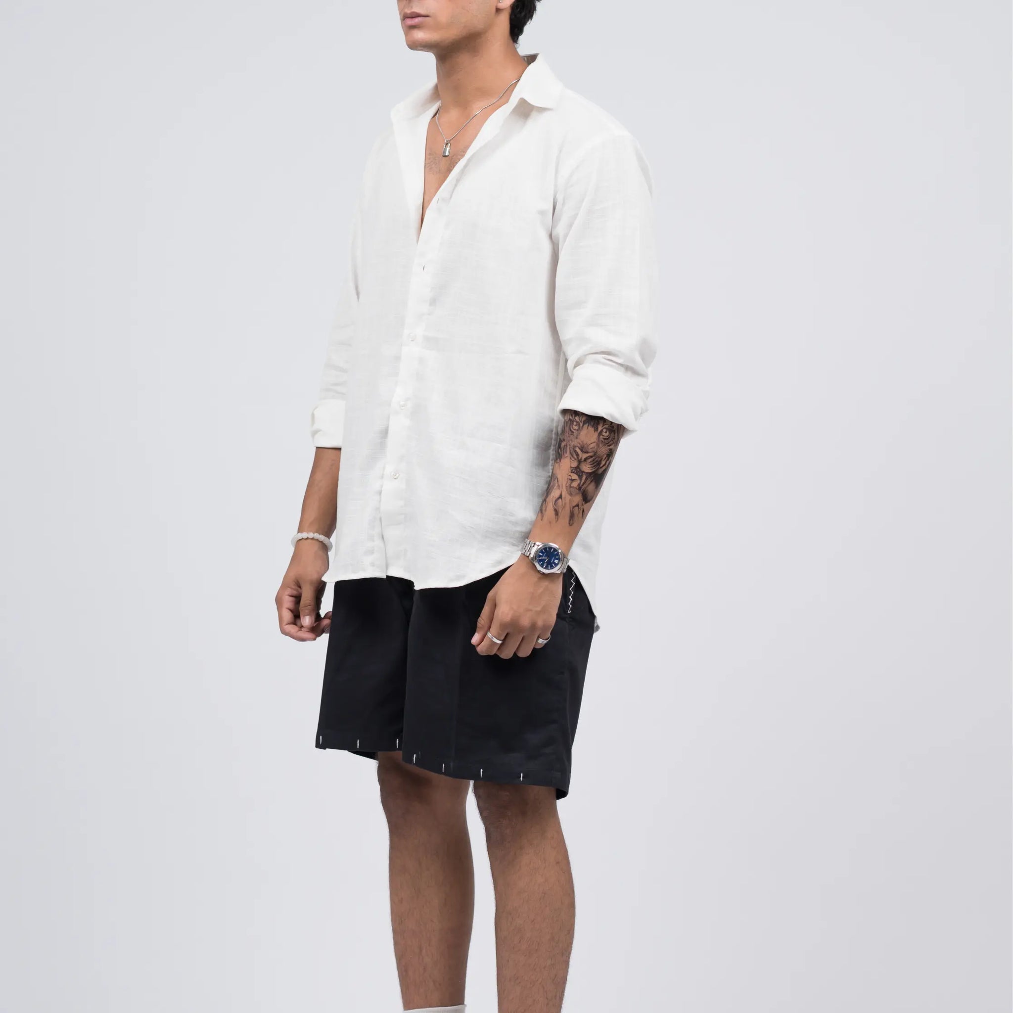 Black cotton box fit shorts