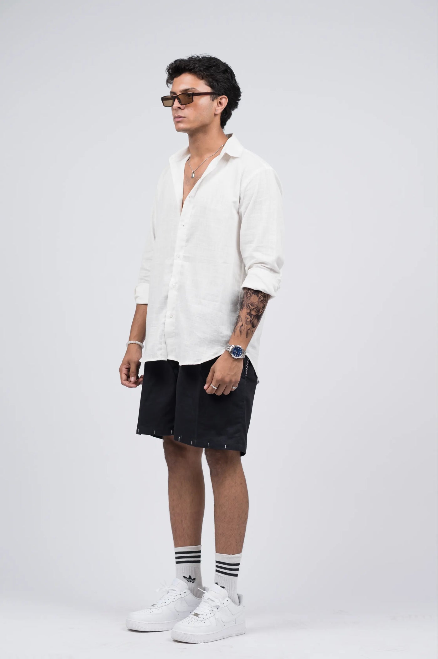 Black cotton box fit shorts