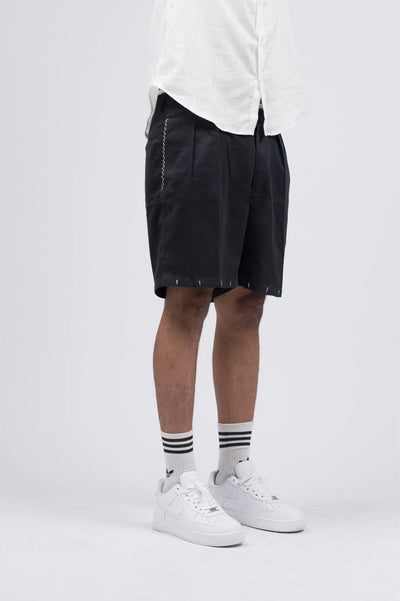 Black cotton box fit shorts