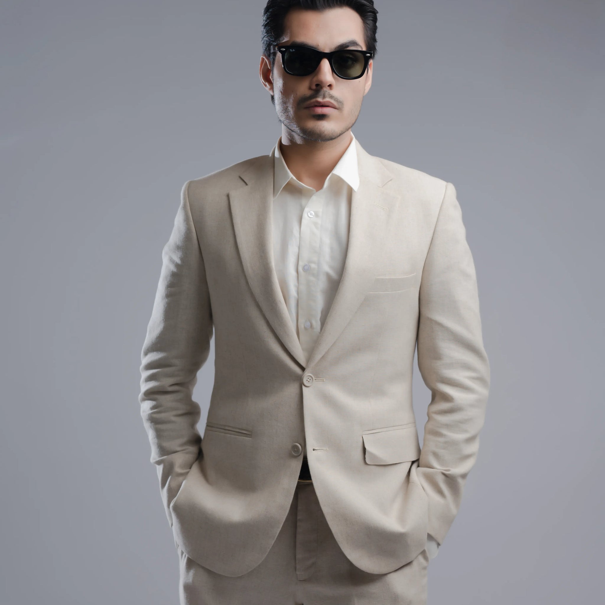 Beige Linen Cotton Suit