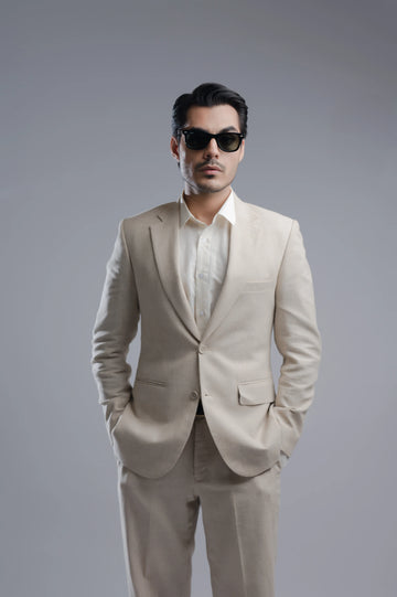 Beige Linen Cotton Suit