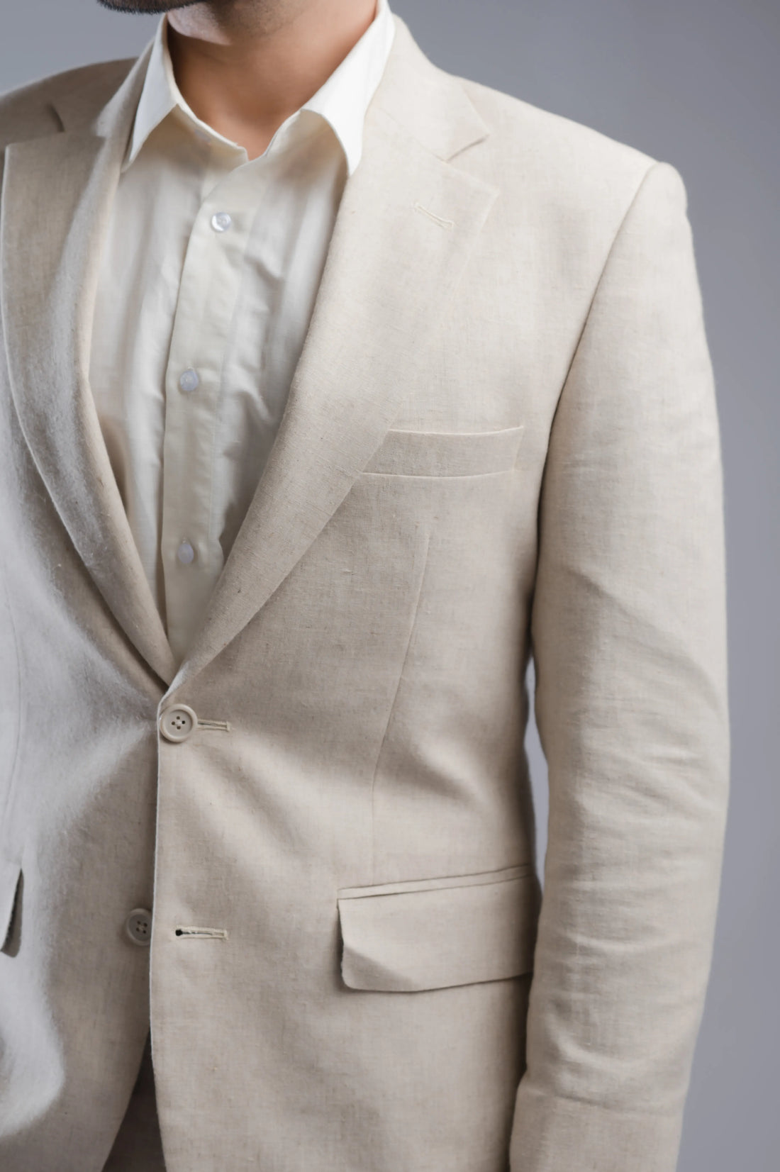 Beige Linen Cotton Suit