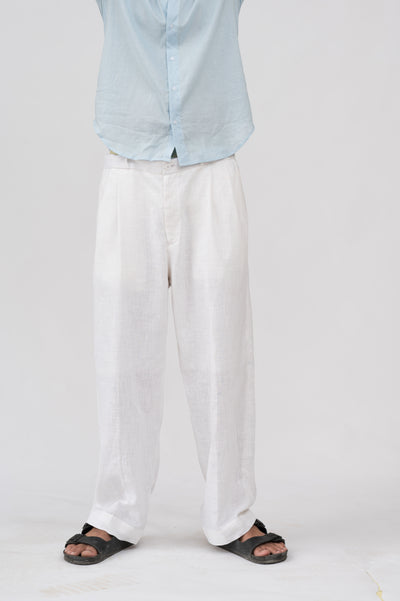 White baggy linen pant